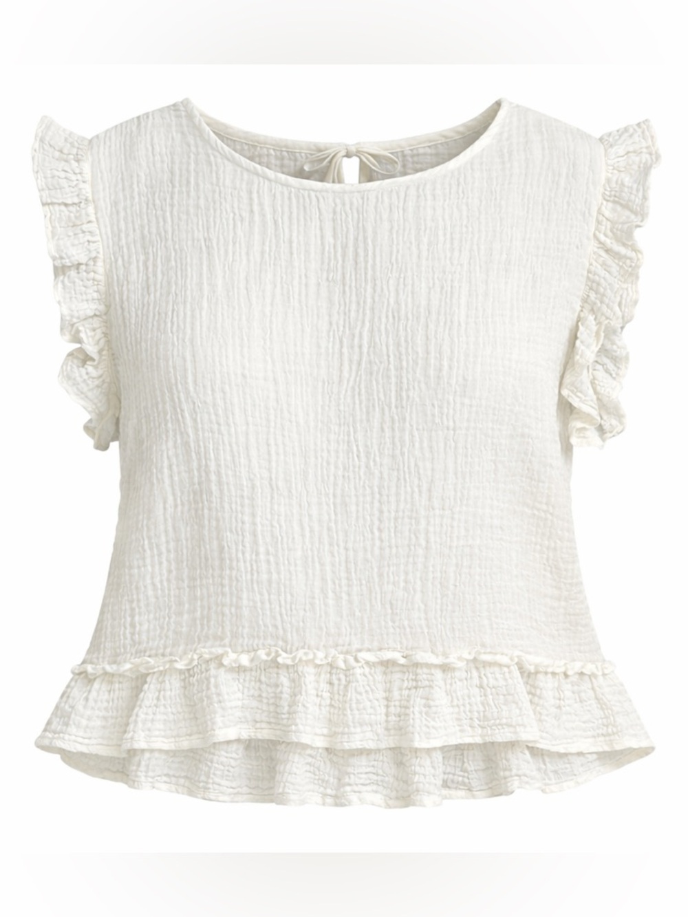 Free People White Gauze Ruffle Sleeve Cropped Top Women’s XS Boho Peplum Cotton